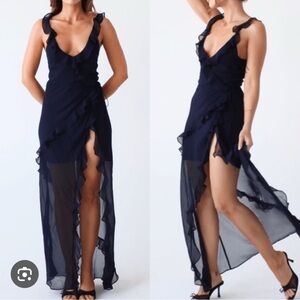 Elegant Navy Blue Ruffle Dress